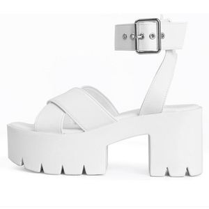 White Platform Ankle-Strap Sandal for Women